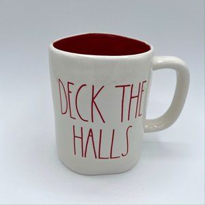 Rae Dunn Deck The Halls LL Long Letter Mug Cream White Red Christmas Coffee Tea